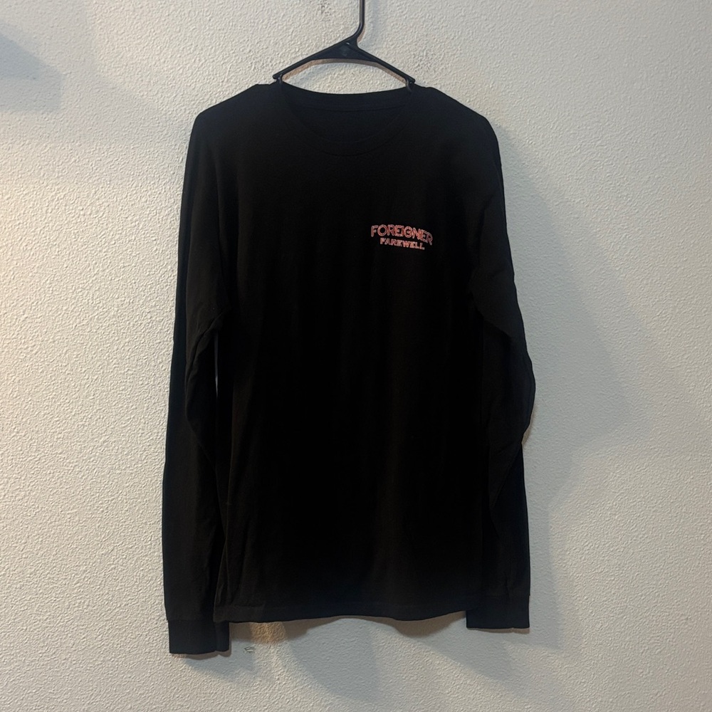 Foreigner Black Long-Sleeve Tee with Pink FOREIGNER Farewell Chest Graphic
